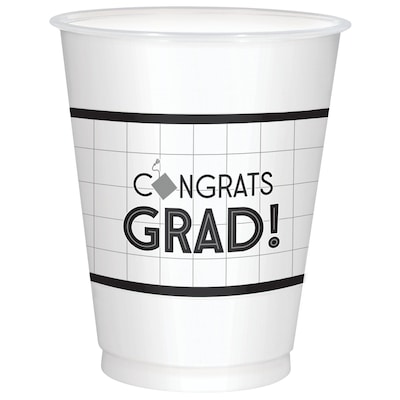 Amscan Grad Grid Graduation Food & Beverage Accessories, 16 oz. Plastic Cups, 3 Pack (420171)