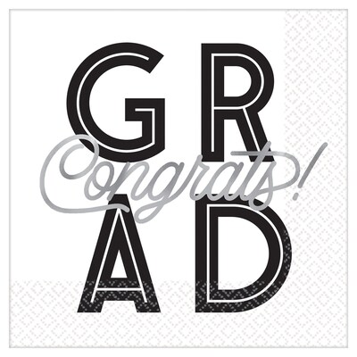 Amscan Grad Grid Graduation Food & Beverage Accessories, Hot Stamped Lunch Napkins, 4 Pack (510025)