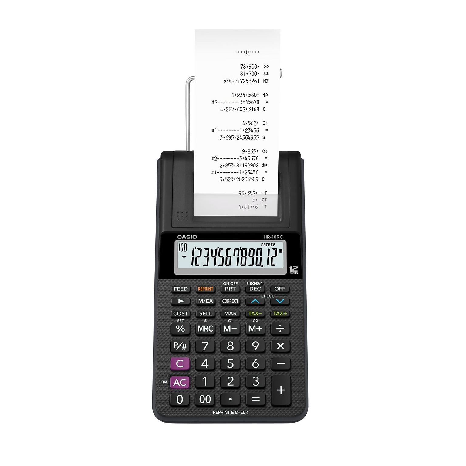 Casio HR-10RC 12-Digit Printing Calculator, Black