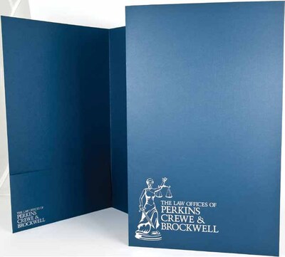 Custom Legal Two Pocket Presentation Folders, 9 x 14.5, Warm White Linen 80#, 1 Standard Foil, 50/