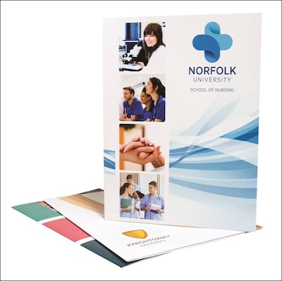 Custom Standard Two Pocket Presentation Folders, 9" x 12", White Semi-Gloss 16 Pt. C1S, Full Color Printing, 50/Pack