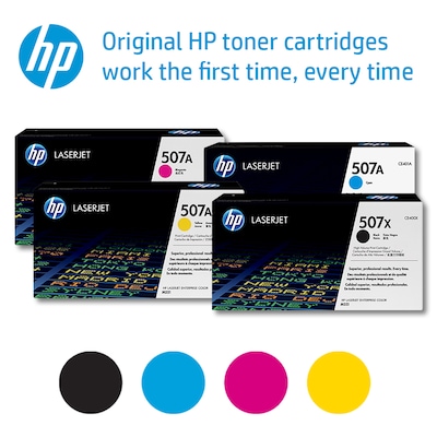 HP 507X High Yield Black/HP 507A Standard Yield Cyan/Magenta/Yellow Original Toner, Multi-Pack (4 pack)