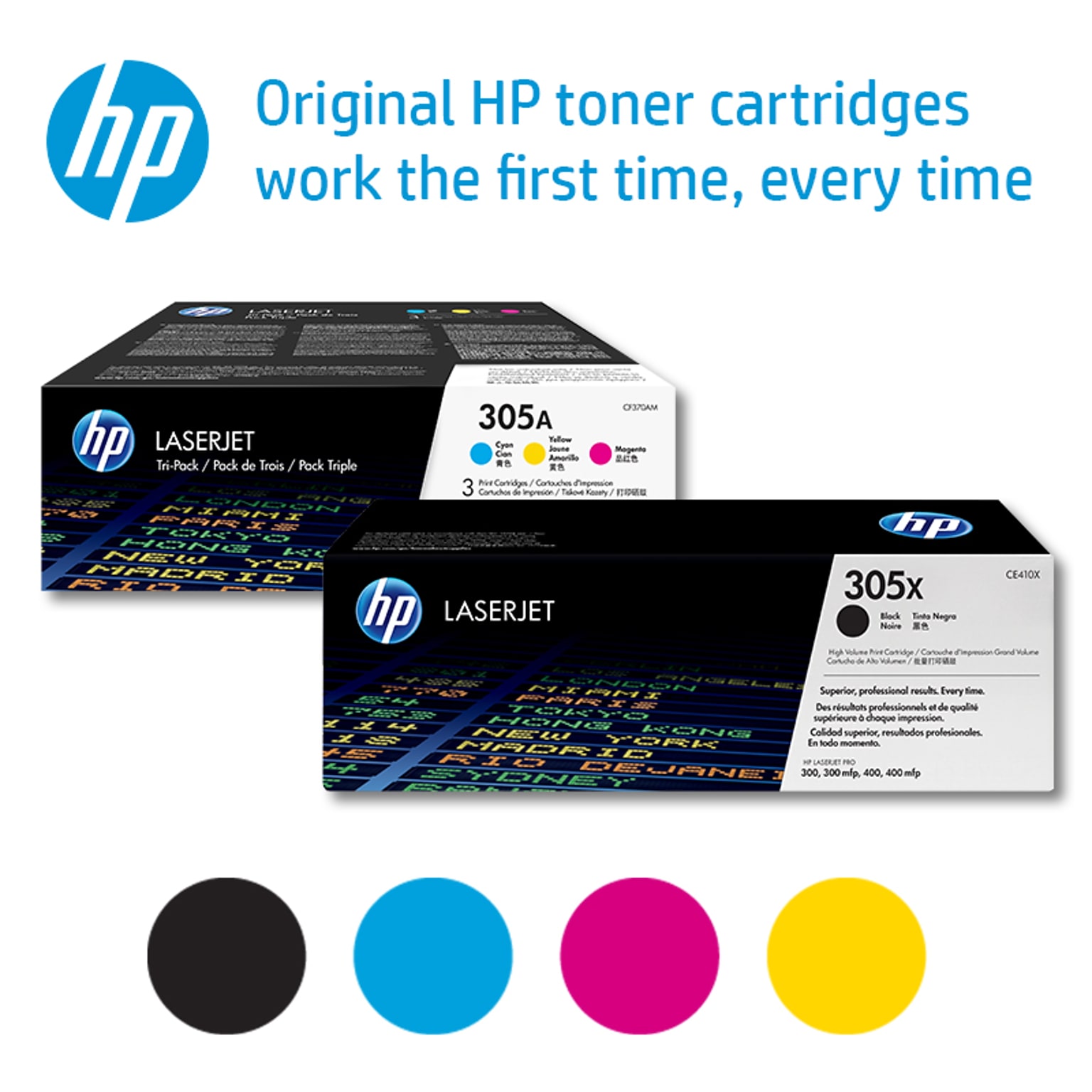 HP 305X High Yield Black/ HP 305A Standard Cyan/Magenta/Yellow LaserJet Toner, Multi-pack (4 pack)