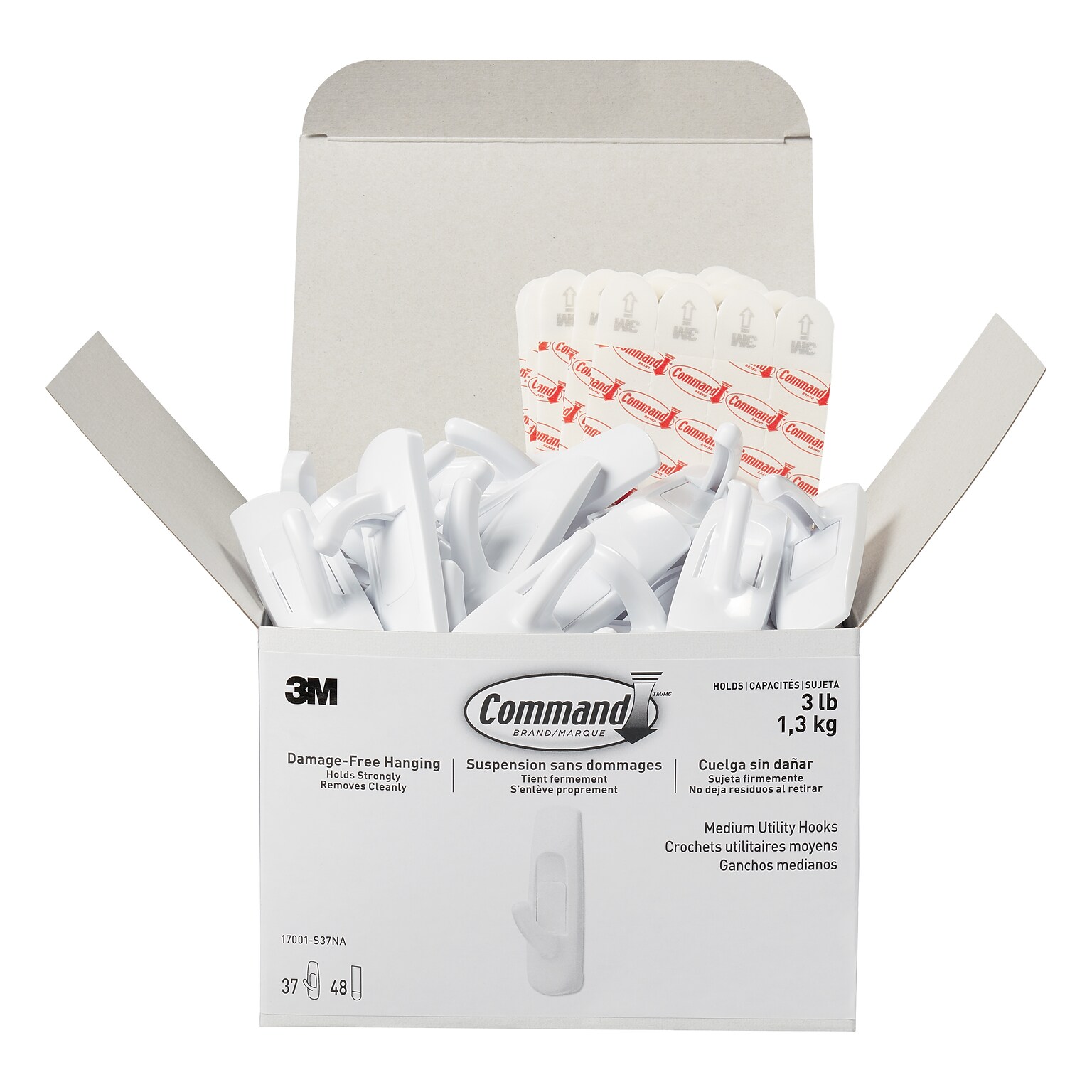 Command Medium Utility Hooks, White, 37 Hooks (17001-S37NA)