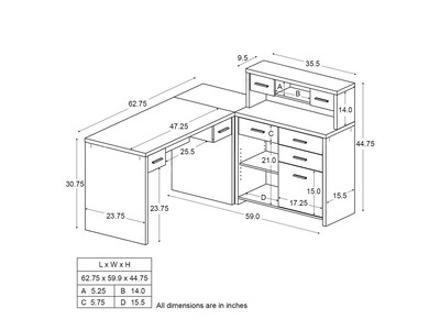 Monarch Specialties Inc. 63" Particle Board L-Shaped Desk, Cappuccino (I 7018)