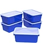 Storex Plastic Small Cubby Bins with Lids, 5.1" x 7.8" x 12.2", Blue/Clear, 5/Carton (62408U05C)