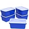 Storex Plastic Small Cubby Bins with Lids, 5.1 x 7.8 x 12.2, Blue/Clear, 5/Carton (62408U05C)