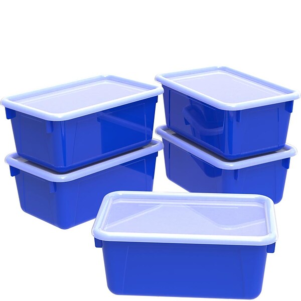 Storex Plastic Cubby Bin, Kids' Craft and Supply Storage, Blue, 5-Pack 