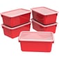 Storex 5.1"H x 7.8"W Plastic Small Cubby Bin with Lid, Red, 5/CT (62407U05C)