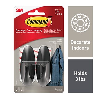 Command™ Medium Designer Hooks, Black, 2 Hooks (17081BLK)