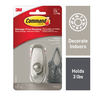 Command™ Medium Timeless Hook, Brushed Nickel (17061BN-ES)