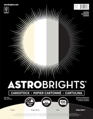 Astrobrights 65 lb. Cardstock Paper, 8.5 x 11, Classic Natural Assortment, 100 Sheets/Ream (91648)