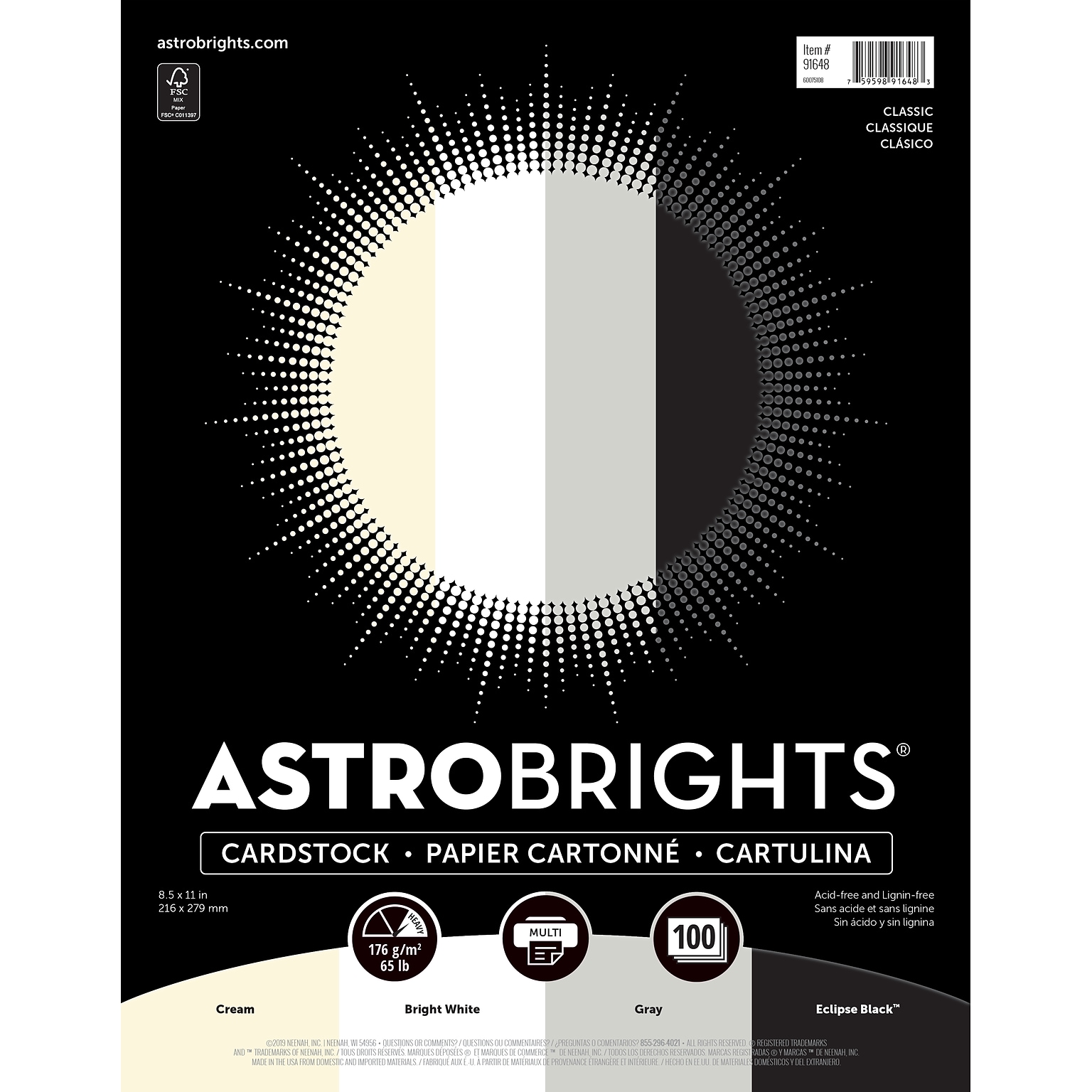 Astrobrights 65 lb. Cardstock Paper, 8.5 x 11, Classic Natural Assortment, 100 Sheets/Ream (91648)