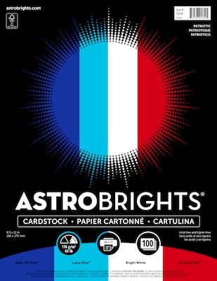 Astrobrights 65 lb. Cardstock Paper, 8.5 x 11, Patriotic Assortment, 100 Sheets/Ream (91644)