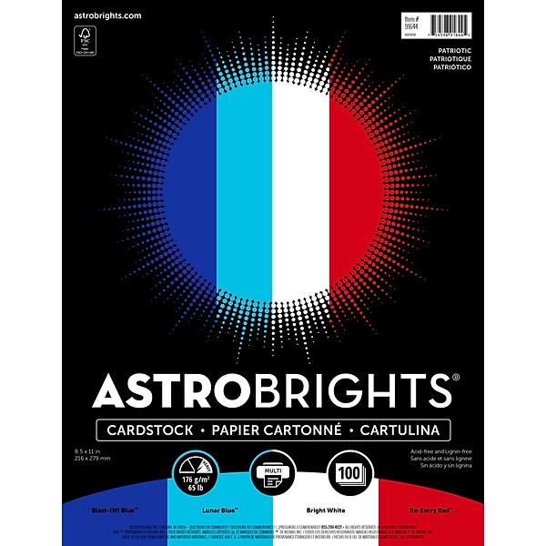 Astrobrights 65 lb. Cardstock Paper, 8.5 x 11, Stardust White, 250  Sheets/Pack (21408/22401)