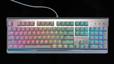 Velocilinx Boudica Wired Mechanical Gaming Keyboard, Silver/White (VXGM-KB104P-OBL-WH)