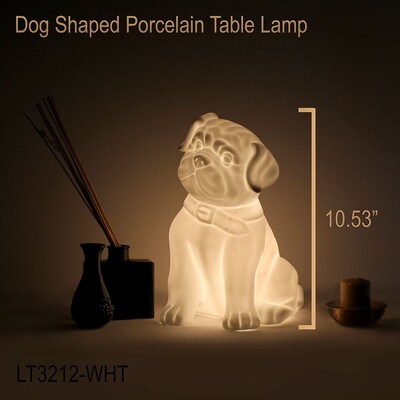 Simple Designs Incandescent Porcelain Table Lamp, Puppy Dog (LT3212-WHT)