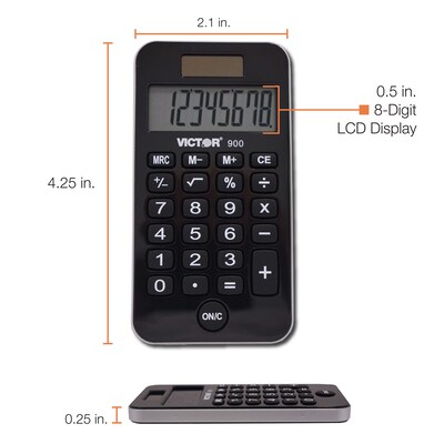 Victor 900 8-Digit Pocket Calculator, Black