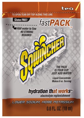 Sqwincher Tea Sports Energy Drink Powder Mix, 0.6 Oz., 200 Packs/Carton (015306-TE)