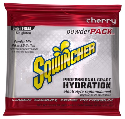 Sqwincher Cherry Sports Energy Drink Powder Mix, 23.83 Oz., 32 Packs/Carton (016047-CH)