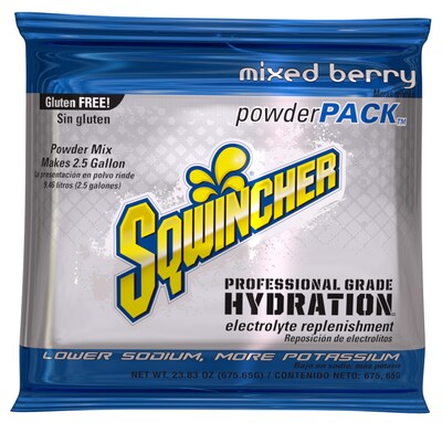 Sqwincher Mixed Berry Sports Energy Drink Powder Mix, 23.83 Oz., 32 Packs/Carton (016048-MB)