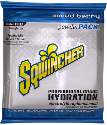Powder Pack Sqwincher Mixed Berry Sports Energy Drink Powder Mix, 47.66 Oz. Pack, 16 Packs/Carton (016400-MB)