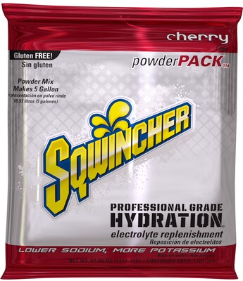 Sqwincher Cherry Sports Energy Drink Powder Mix, 47.66 Oz., 16 Packs/Carton (016401-CH)