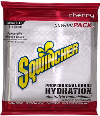 Sqwincher Cherry Sports Energy Drink Powder Mix, 47.66 Oz., 16 Packs/Carton (016401-CH)