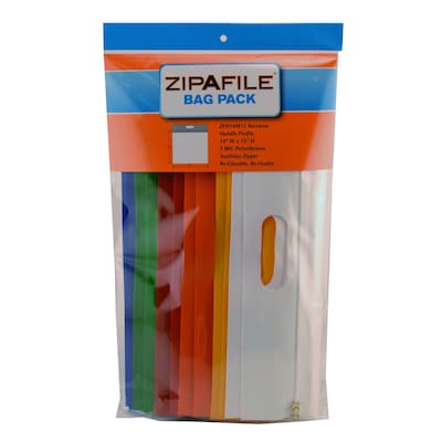 Bag of Bags Zipafile Plastic Bags with Handle, Assorted Colors, 12/Pack (BOBZFH14M12)