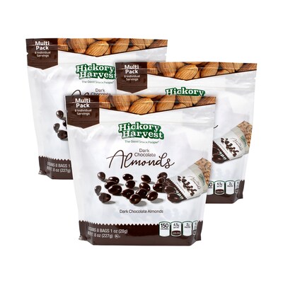 Hickory Harvest Almonds, Dark Chocolate, 1 oz., 8 Bags/Pack, 3/Pack (220-00934)