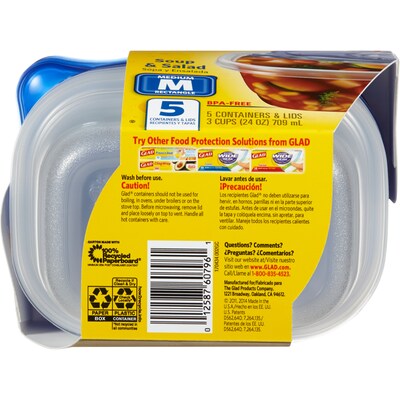Glad Soup and Salad Containers, 24 oz., 5/Pack (60796)