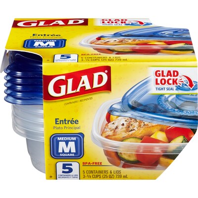 Glad Entrée Containers, 25 oz., 5/Pack (60795)