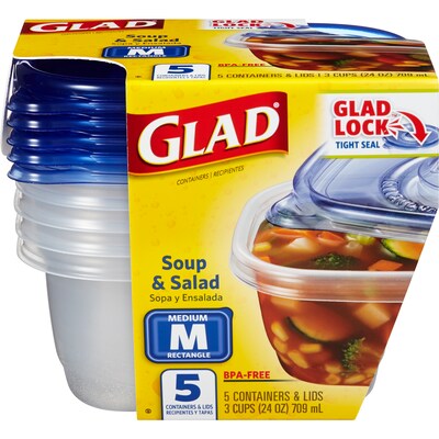 Glad Soup and Salad Containers, 24 oz., 5/Pack (60796)