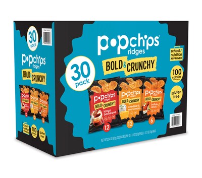 popchips Ridges Potato Chips, 0.8 oz., 30 Bags/Pack (SMC94000)