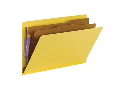 Smead Pressboard End Tab Classification Folder, 2-Divider, 2" Expansion, Legal Size, Yellow, 10/Box (29789)