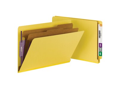 Smead Pressboard End Tab Classification Folder, 2-Divider, 2" Expansion, Legal Size, Yellow, 10/Box (29789)