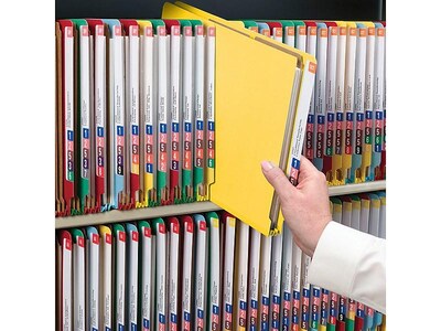 Smead Pressboard End Tab Classification Folder, 2-Divider, 2" Expansion, Legal Size, Yellow, 10/Box (29789)