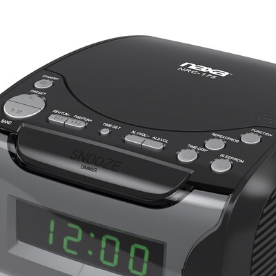 Naxa Digital Alarm Clock Radio and CD Player, Black (NRC175)