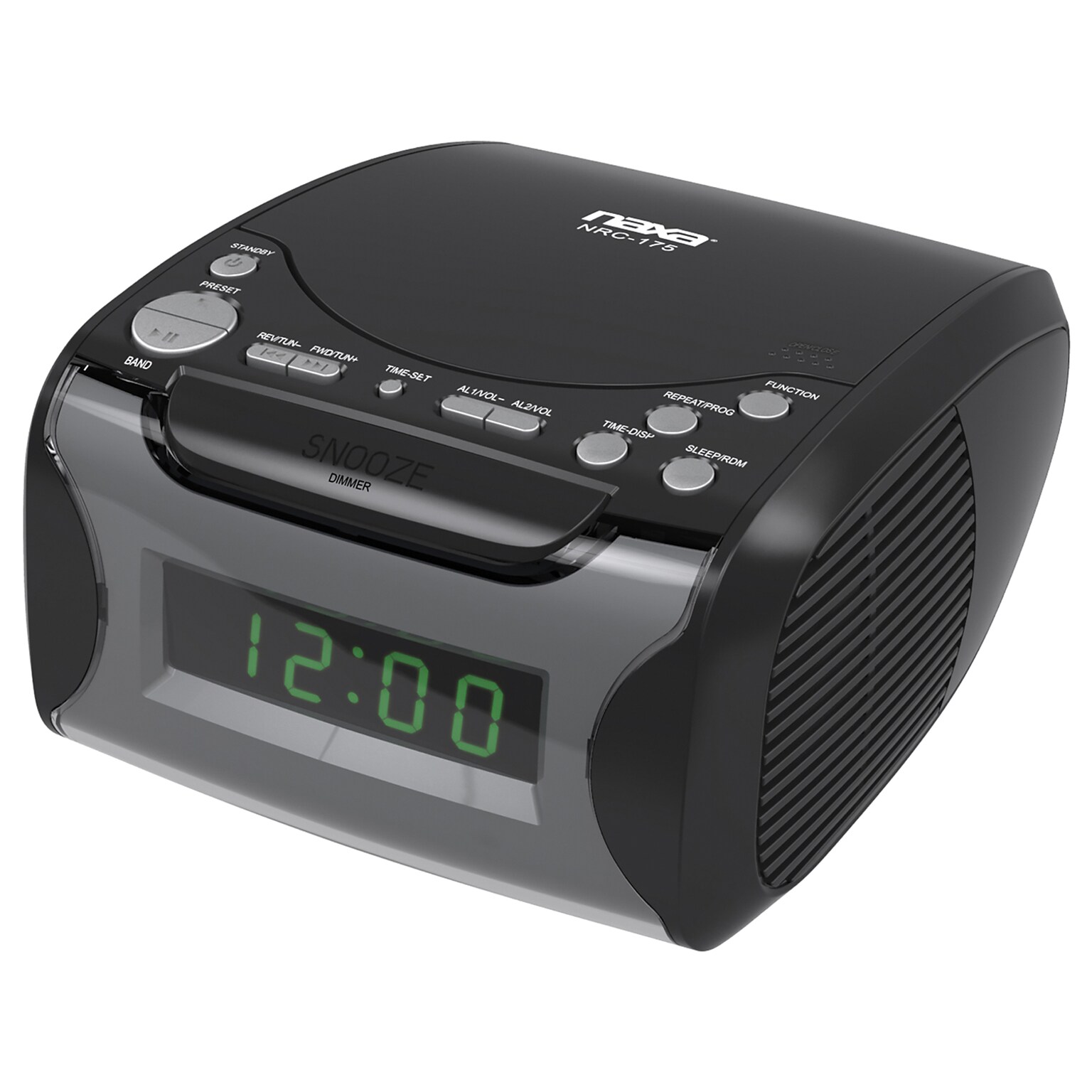 Naxa Digital Alarm Clock Radio and CD Player, Black (NRC175)