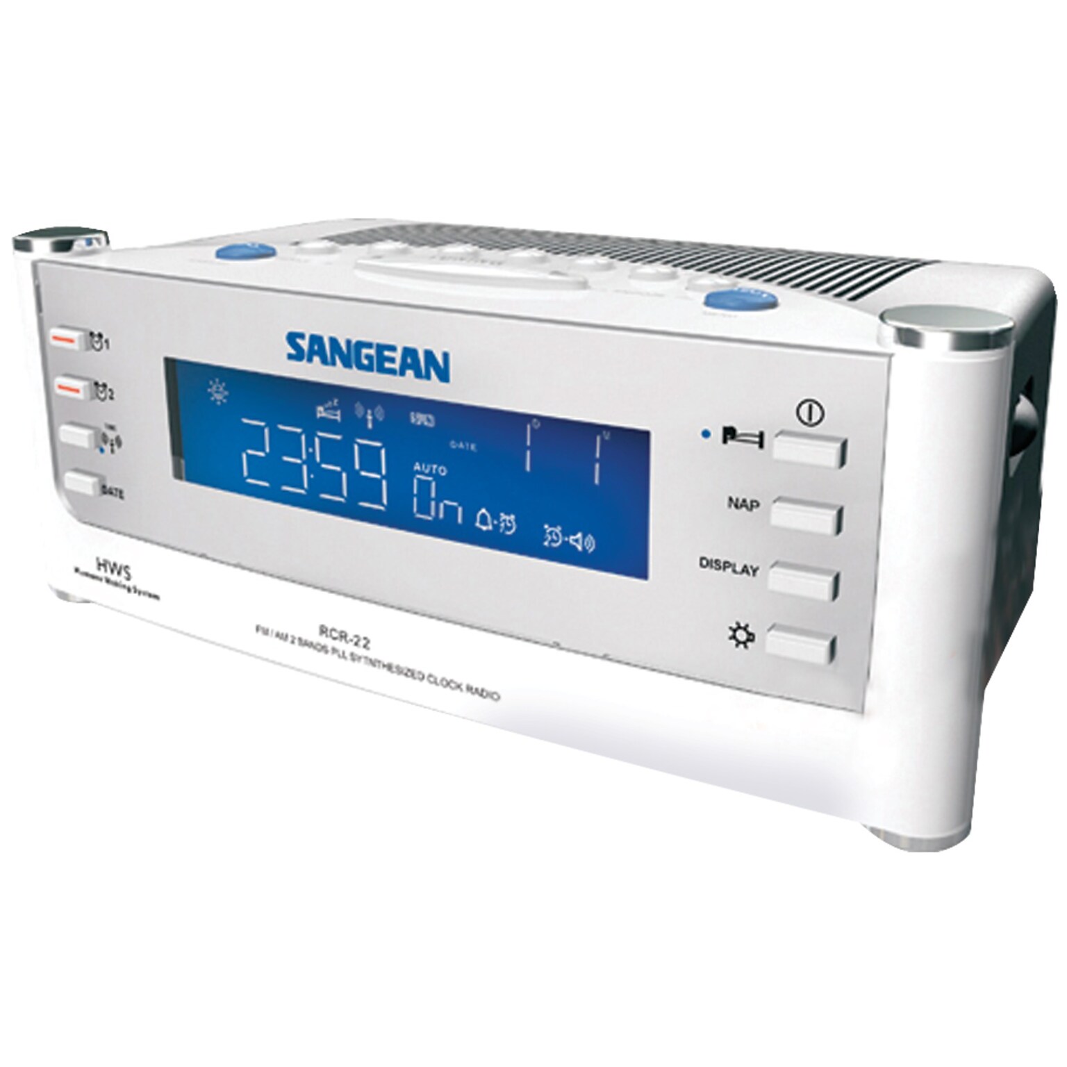Sangean AM/FM Atomic Clock Radio with LCD Display, White (RCR22)