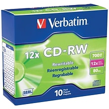 Verbatim 700 MB 80-Minute 4x–12x High-Speed Branded CD-RWs, 10 Pack (VTM95156)