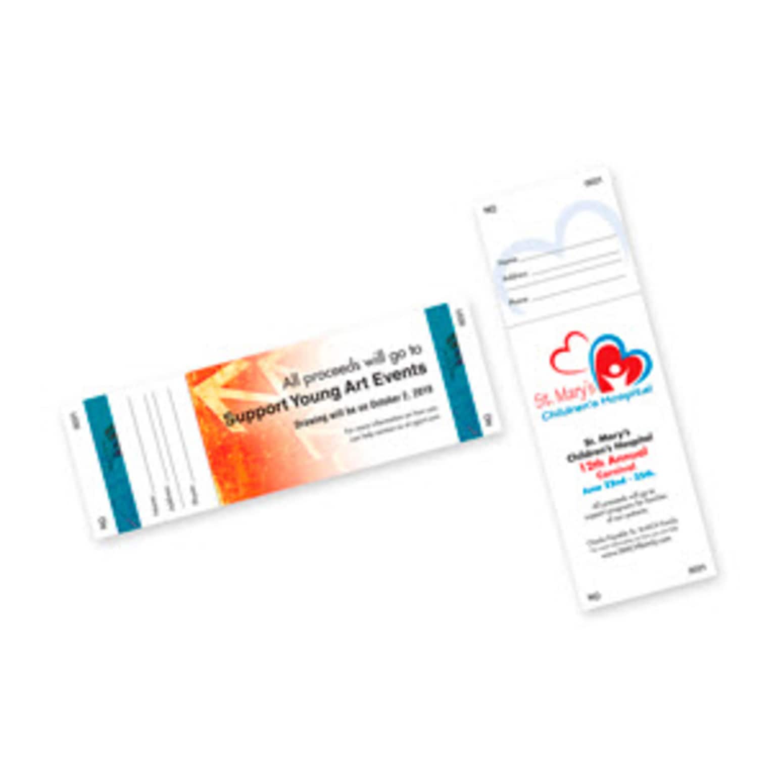 Custom Full Color Event Ticket, 6.5 x 2.125, 80# White Smooth Cover Stock, Vertical, 2-Sided