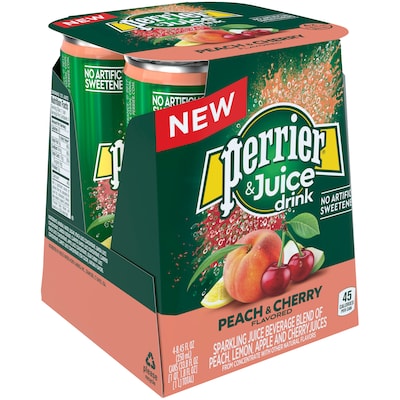Perrier Fusions, Peach and Cherry Flavor, 8.45 Fl oz. Cans, 4/Pack (12397160)