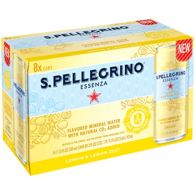 S.Pellegrino Essenza Dark Morello Cherry & Pomegranate Flavored Mineral Water, 11.15 Fl oz. Cans, 8/Pack (12394345)