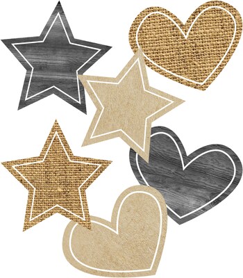 Schoolgirl Style Simply Stylish Burlap Stars and Hearts Cut-Outs (120578)