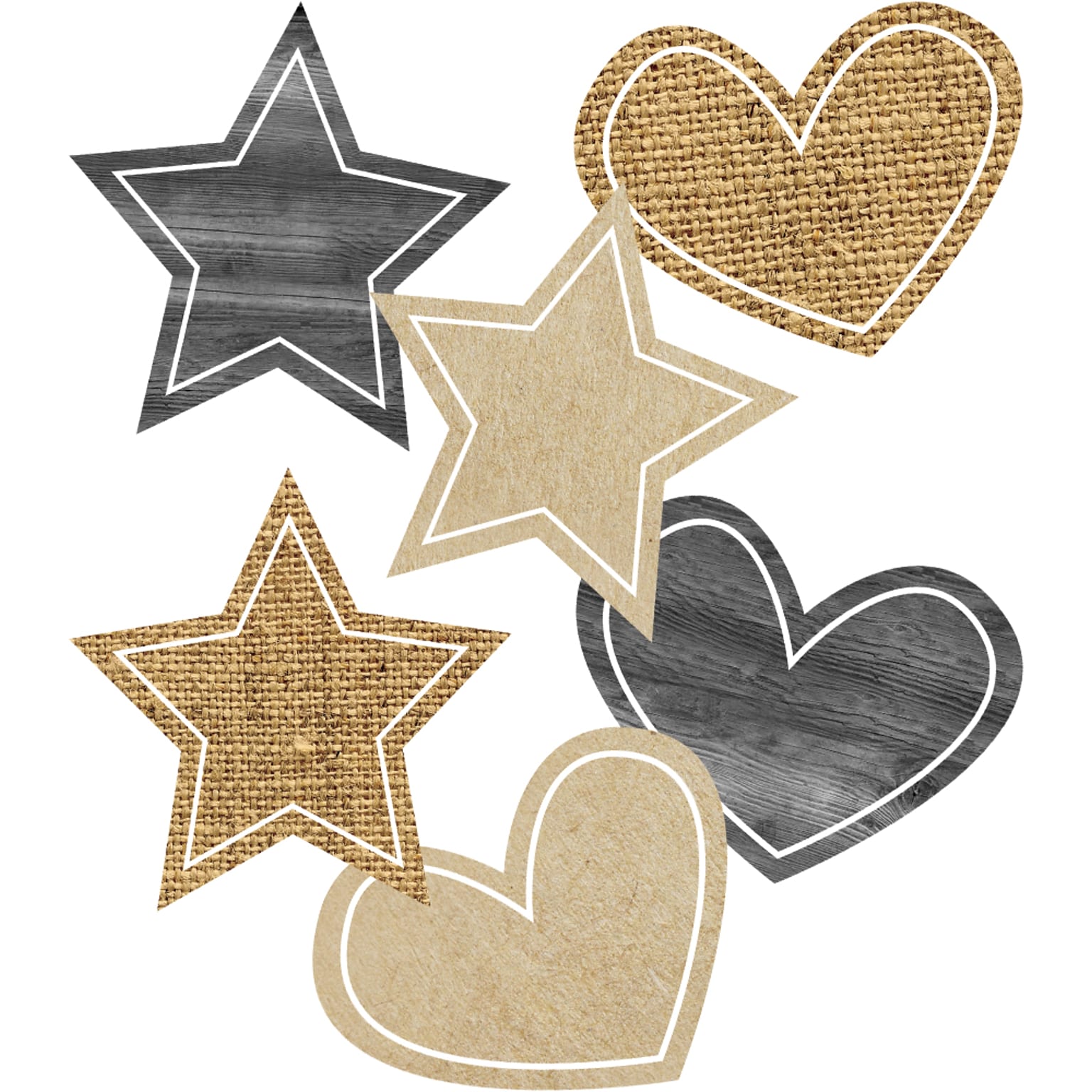 Schoolgirl Style Simply Stylish Burlap Stars and Hearts Cut-Outs (120578)