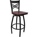 Advantage Cross Back Metal Swivel Bar Stool - Mahogany Wood Seat  (SBXB-BFMW-20)