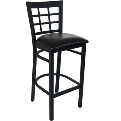 Advantage Black Vinyl Window Pane Back Bar Stool [BSWPB-BFBV-28]