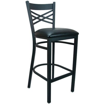 Advantage Cross Back Metal Bar Stool - Black Padded (BSXB-BFBV-2) | Quill