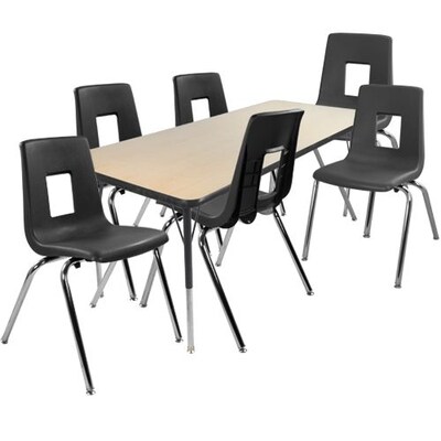 Advantage 30 x 60 Maple/Black Activity Table with 6 Black 16 Student Stack Chairs (1AT3060MB6BLK16)